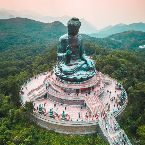 Taiwanese Buddha statue displayed in a serene setting in Hong Kong, showcasing intricate details and cultural significance.